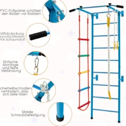 Kinder Kletterwand Heimsportgerät für Kinder bis 100 kg107 x 83 x 223 cm Blau