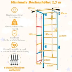 Kinder Kletterwand Heimsportgerät für Kinder bis 100 kg107 x 83 x 223 cm Blau und Gelb
