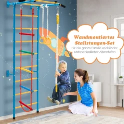 Kinder Kletterwand Heimsportgerät für Kinder bis 100 kg107 x 83 x 223 cm Blau und Gelb