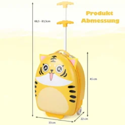 16" Kinderkoffer mit Plüschohren & 2 blinkenden Rädern & 2-stufigem Teleskopgriff Tiger