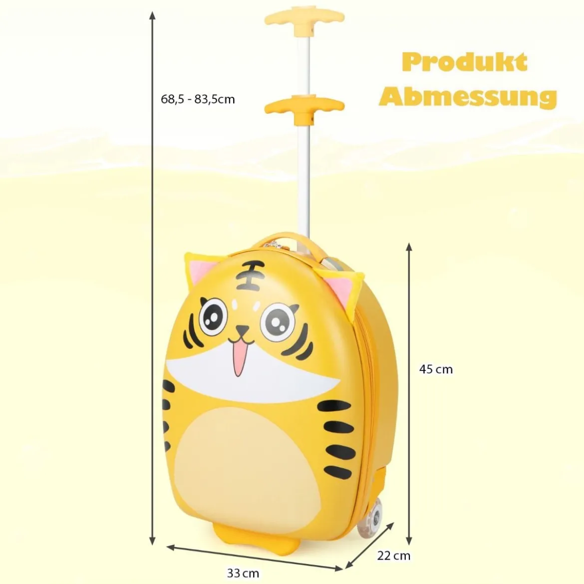 16" Kinderkoffer mit Plüschohren & 2 blinkenden Rädern & 2-stufigem Teleskopgriff Tiger