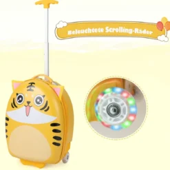 16" Kinderkoffer mit Plüschohren & 2 blinkenden Rädern & 2-stufigem Teleskopgriff Tiger