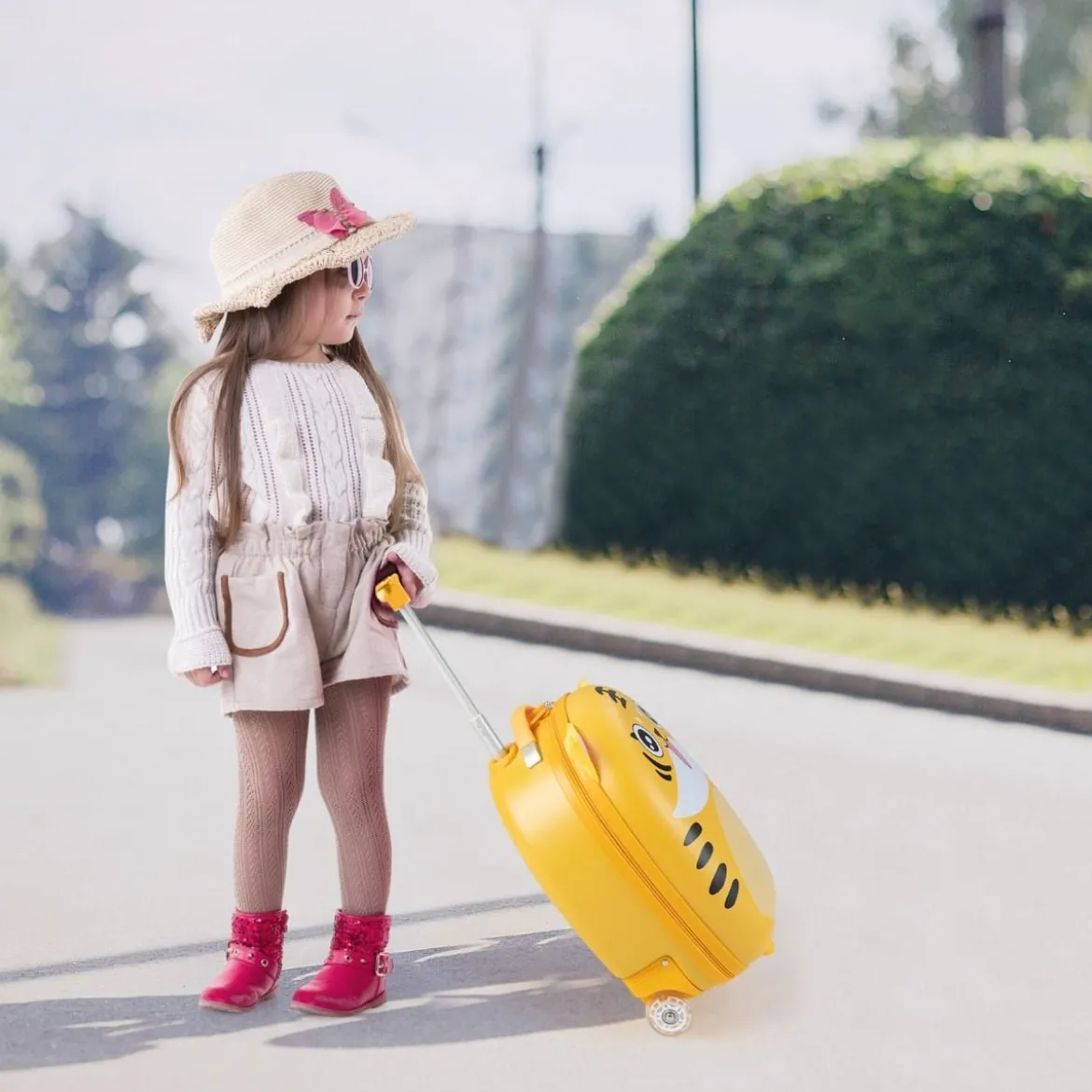 16" Kinderkoffer mit Plüschohren & 2 blinkenden Rädern & 2-stufigem Teleskopgriff Tiger