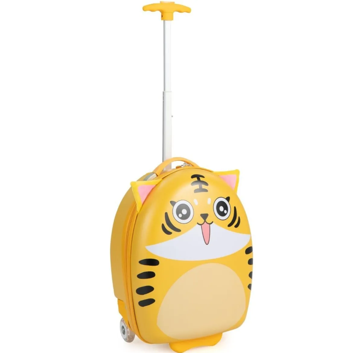 16" Kinderkoffer mit Plüschohren & 2 blinkenden Rädern & 2-stufigem Teleskopgriff Tiger