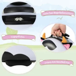 16" Kinderkoffer mit Plüschohren & 2 blinkenden Rädern & 2-stufigem Teleskopgriff Kuh