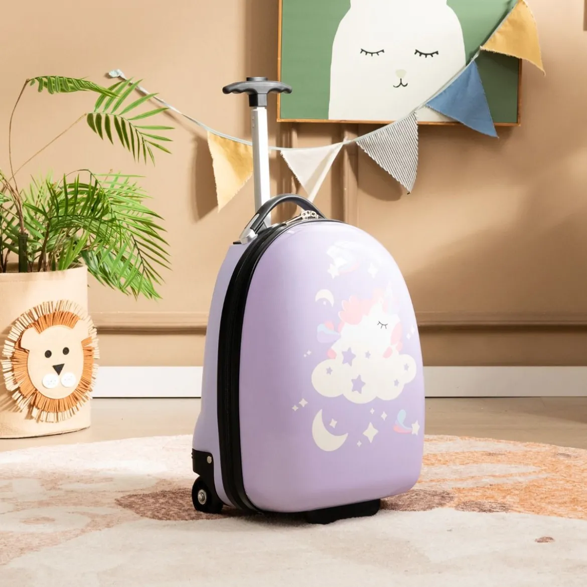 16" Kinderkoffer mit 2-stufigem Teleskopgriff Kindertrolley Kinder Handgepäck Einhörner