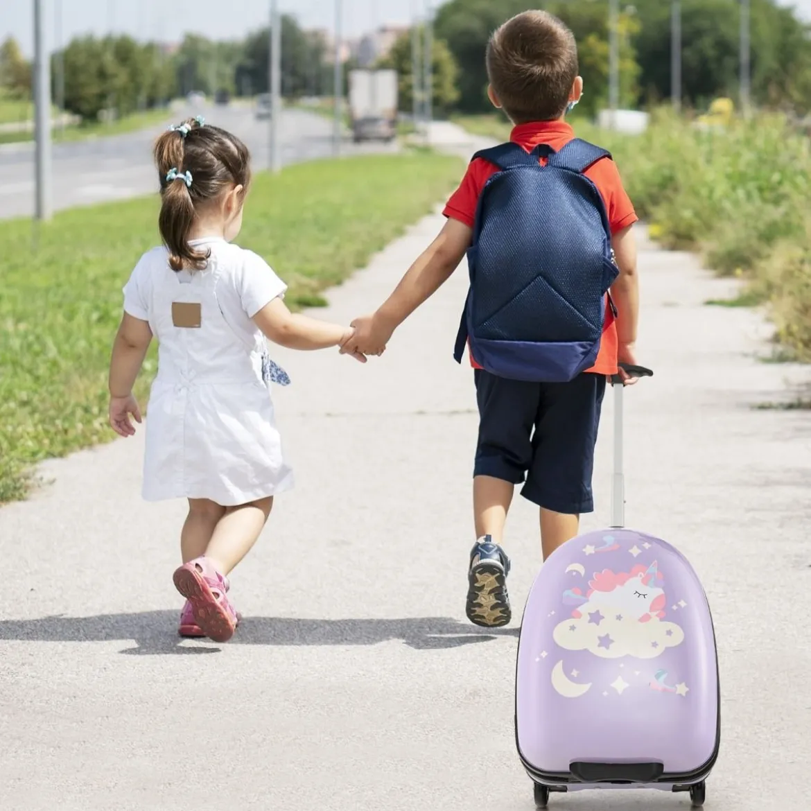 16" Kinderkoffer mit 2-stufigem Teleskopgriff Kindertrolley Kinder Handgepäck Einhörner