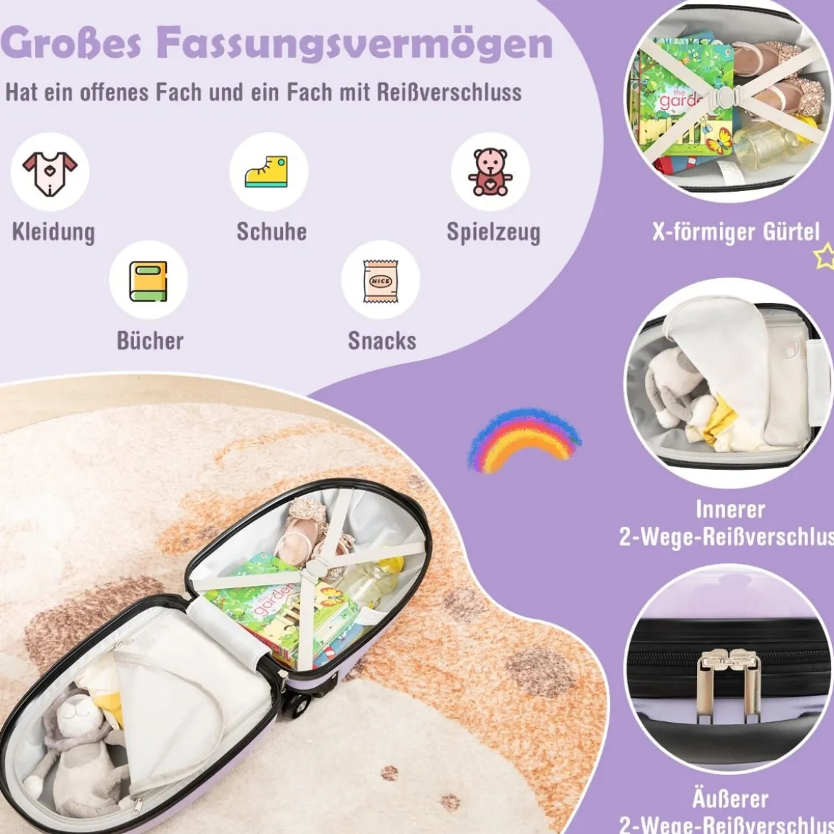 16" Kinderkoffer mit 2-stufigem Teleskopgriff Kindertrolley Kinder Handgepäck Einhörner