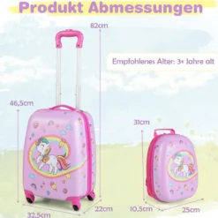 Kinderkoffer Rollender Hartschalen-Koffer 2-Teiliges Handgepäck-Set mit Spinner-Rädern Rosa