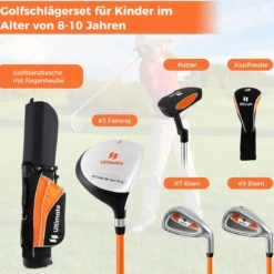 Kinder Komplettes Golf-Schlägerset Rechtshänder Golfset für Kinder von 8-10 Jahren Orange
