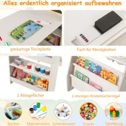 Kinderkunsttisch- & Stuhl-Set Kindertisch mit Staffelei & Stuhl Whiteboard & Kreidetafel Grau