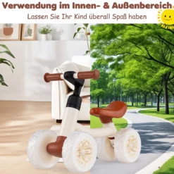 Kinder Laufrad mit 4 Leuchtenden Rädern Lauflernrad ohne Pedale mit 45° Lenkeinschlagsbegrenzung Weiß