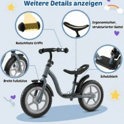 Kinderlaufrad mit Mehrfach Verstellbarem Sattel & Lenker für Kinder ab 3 Jahren Blau