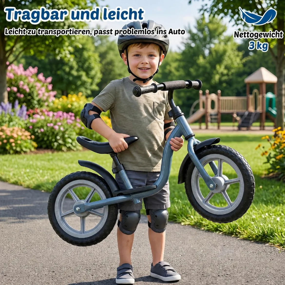 Kinderlaufrad mit Mehrfach Verstellbarem Sattel & Lenker für Kinder ab 3 Jahren Blau
