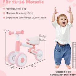 Kinder Laufrad mit Verstellbarer Sitzhöhe & Klappbarem Design Lauflernrad ab 1 Jahre Rosa