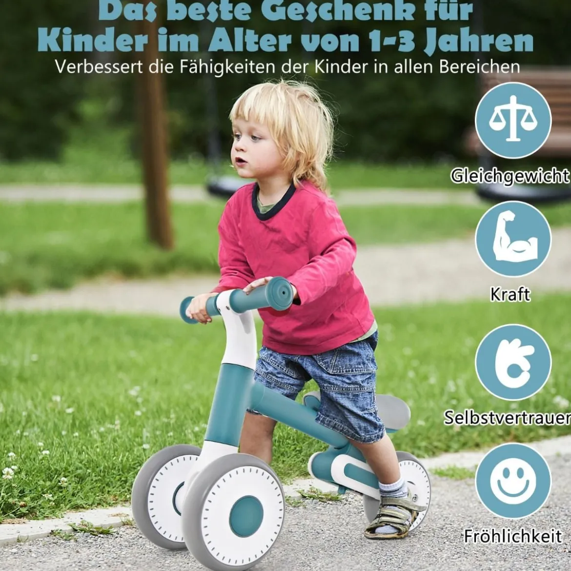 Kinder Laufrad mit Verstellbarer Sitzhöhe & Klappbarem Design Lauflernrad ab 1 Jahre Blau
