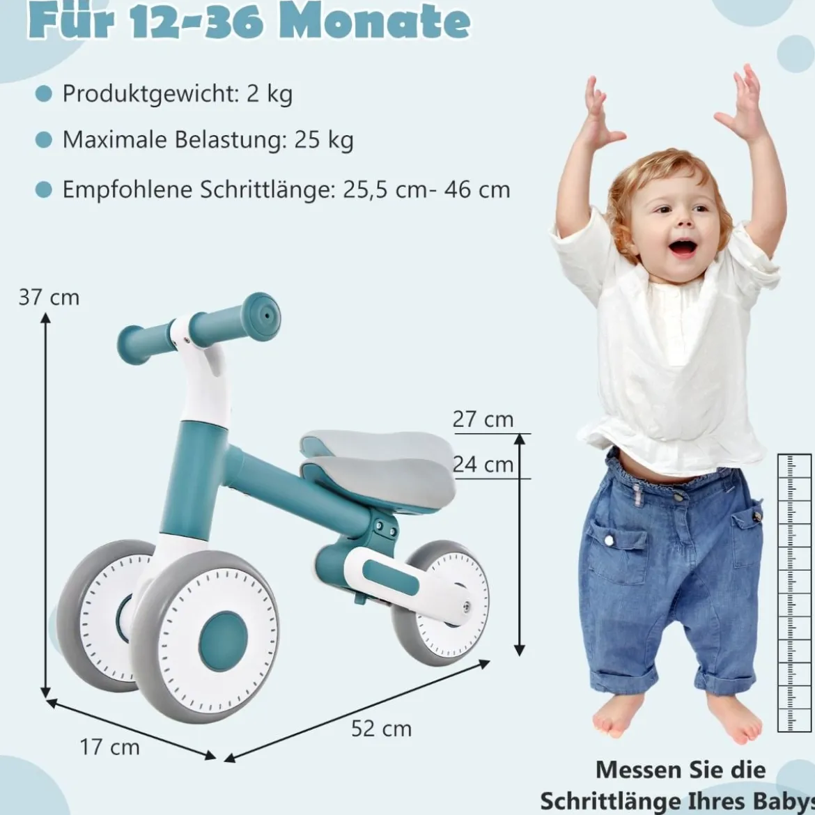 Kinder Laufrad mit Verstellbarer Sitzhöhe & Klappbarem Design Lauflernrad ab 1 Jahre Blau