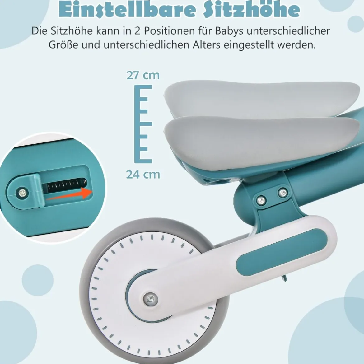 Kinder Laufrad mit Verstellbarer Sitzhöhe & Klappbarem Design Lauflernrad ab 1 Jahre Blau