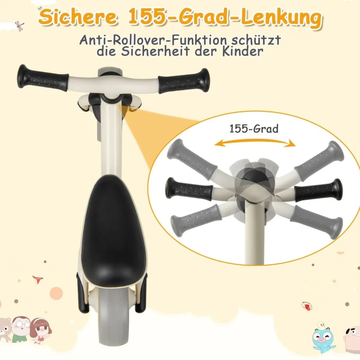 Kinder Laufrad ohne Pedal Höhenverstellbares Lauflernrad mit Begrenzter Lenkung & 2 Rädern Weiß