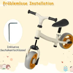 Kinder Laufrad ohne Pedal Höhenverstellbares Lauflernrad mit Begrenzter Lenkung & 2 Rädern Weiß