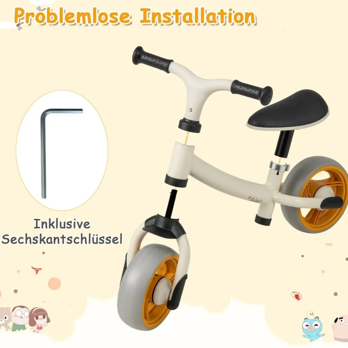 Kinder Laufrad ohne Pedal Höhenverstellbares Lauflernrad mit Begrenzter Lenkung & 2 Rädern Weiß