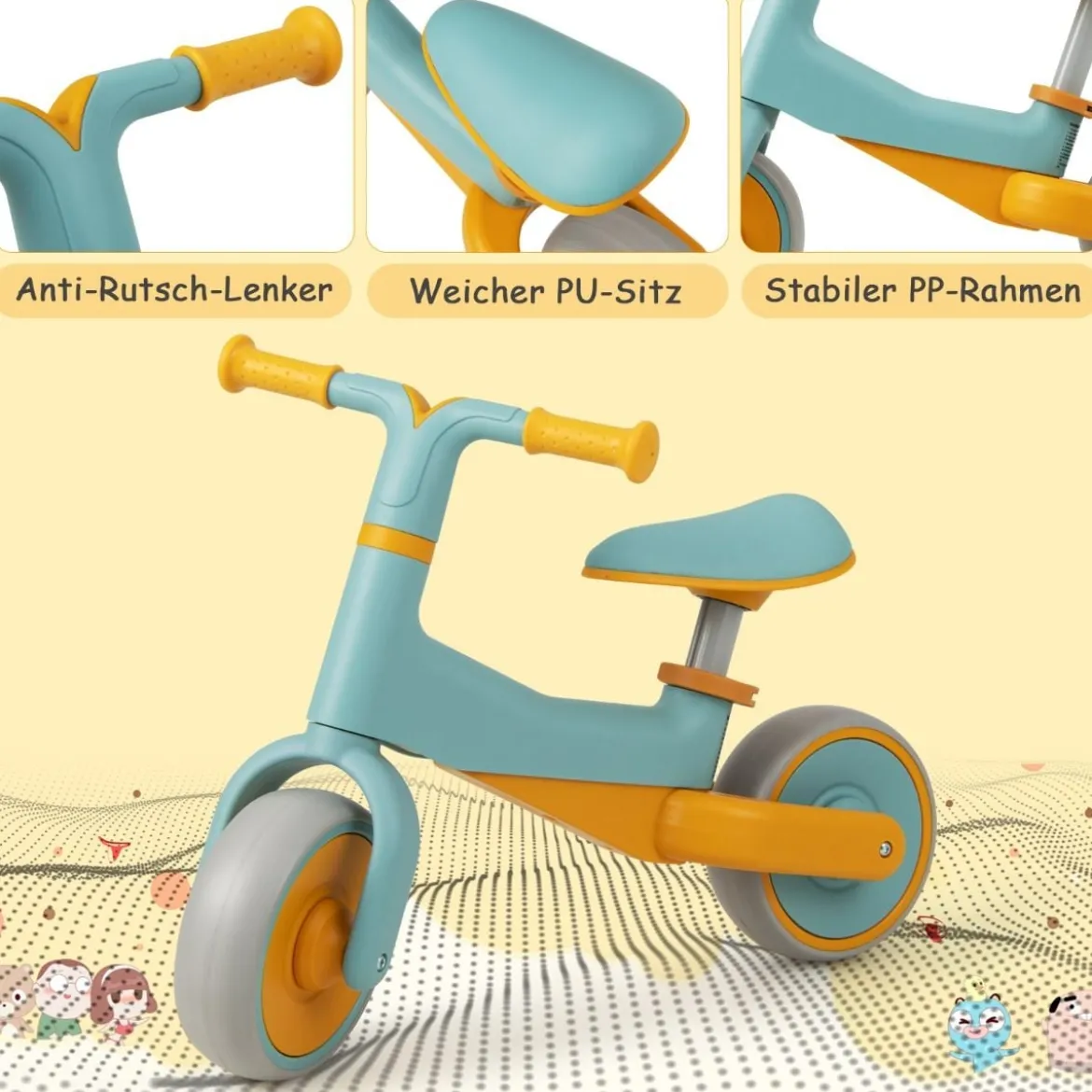 Kinder Laufrad ohne Pedal Höhenverstellbares Lauflernrad mit Begrenzter Lenkung & 2 Rädern Blau