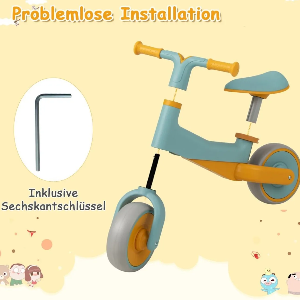 Kinder Laufrad ohne Pedal Höhenverstellbares Lauflernrad mit Begrenzter Lenkung & 2 Rädern Blau