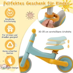 Kinder Laufrad ohne Pedal Höhenverstellbares Lauflernrad mit Begrenzter Lenkung & 2 Rädern Blau