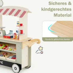 Kinder Lebensmittelwagen aus Holz auf 3 Rädern mit Kasse Foodtruck für Kinder ab 3 J. Grün
