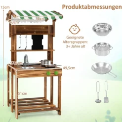 Kinder Matschküche mit Dach & Schultafel & Spüle & Wasserhahn Doppelseitige Spielküche