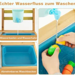 Kinder Matschküche mit Wasserfunktion & Haken & Abnehmbarem Regal Holz Kinderküche