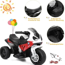 Kindermotorrad Motorrad mit Stützrädern 6 V Elektro Motorrad mit Musik 66 x 37 x 44,5 cm Rot