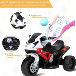 Kindermotorrad Motorrad mit Stützrädern 6 V Elektro Motorrad mit Musik 66 x 37 x 44,5 cm Rot