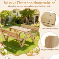 Kinder Picknicktisch Outdoor Kindersitzgruppe mit Tisch & 2 Sitzbänken Holz Kindersitzgarnitur