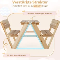 Kinder Picknicktisch Outdoor Kindersitzgruppe mit Tisch & 2 Sitzbänken Holz Kindersitzgarnitur