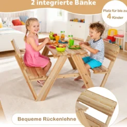 Kinder Picknicktisch Outdoor Kindersitzgruppe mit Tisch & 2 Sitzbänken Holz Kindersitzgarnitur