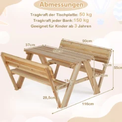 Kinder Picknicktisch Outdoor Kindersitzgruppe mit Tisch & 2 Sitzbänken Holz Kindersitzgarnitur