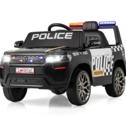 Kinder-Polizeiauto 12V betriebenes Polizeiauto mit Fernbedienung kabelloser Verbindung Musik Hupe Sirene & LED-Blinklichtern Schwarz