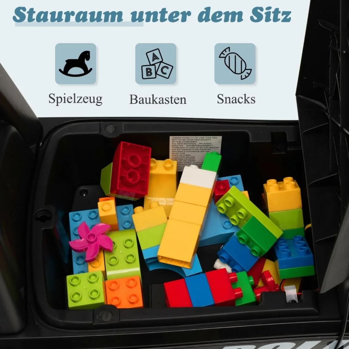 Kinder Polizei Rutschauto mit Stauraum unter dem Sitz & Megaphon & Warnlicht Kinderauto Schwarz