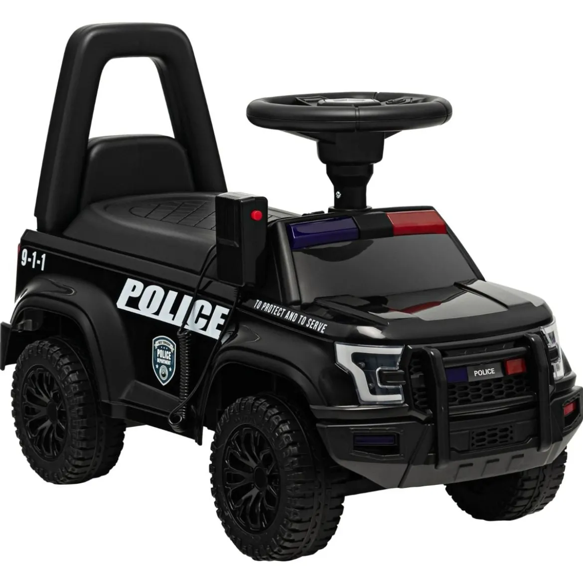 Kinder Polizei Rutschauto mit Stauraum unter dem Sitz & Megaphon & Warnlicht Kinderauto Schwarz