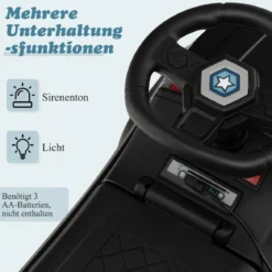Kinder Polizei Rutschauto mit Stauraum unter dem Sitz & Megaphon & Warnlicht Kinderauto Schwarz