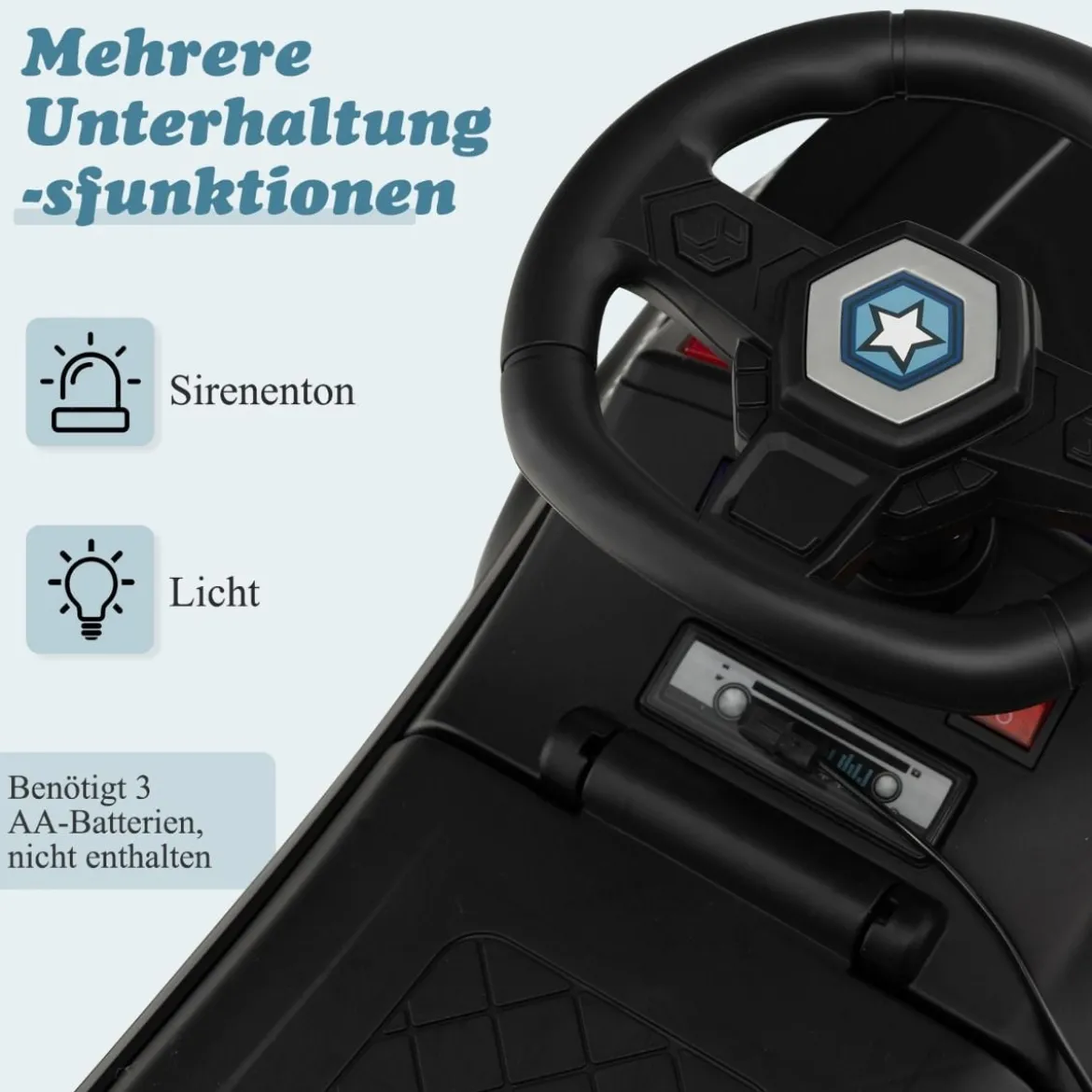 Kinder Polizei Rutschauto mit Stauraum unter dem Sitz & Megaphon & Warnlicht Kinderauto Schwarz