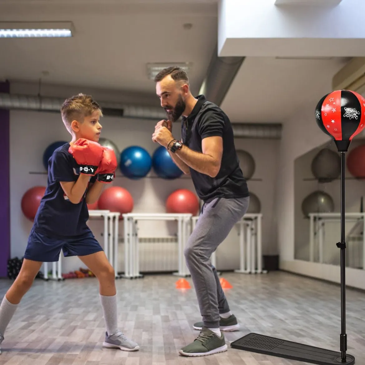 Kinder Punchingball 85-130cm höhenverstellbar Standboxball Boxset Boxsack Set