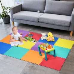 Kinder Puzzlematte aus Schaumstoff Bunte Spielmatte mit 12 ineinandergreifenden Puzzleteilen