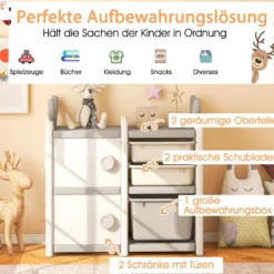 Kinderregal mit 4 Aufbewahrungsboxen & Bücherregal Spielzeugregal 78 x 32 x 78 cm