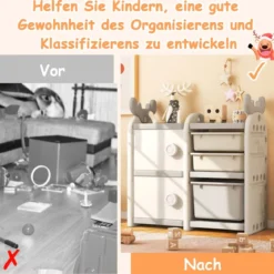Kinderregal mit 4 Aufbewahrungsboxen & Bücherregal Spielzeugregal 78 x 32 x 78 cm