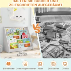 Kinderregal mit 5 Fächern Kinder Bücherregal Zeitungsständer Aufbewahrungsregal Weiß