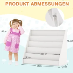 Kinderregal mit 5 Fächern Kinder Bücherregal Zeitungsständer Aufbewahrungsregal Weiß