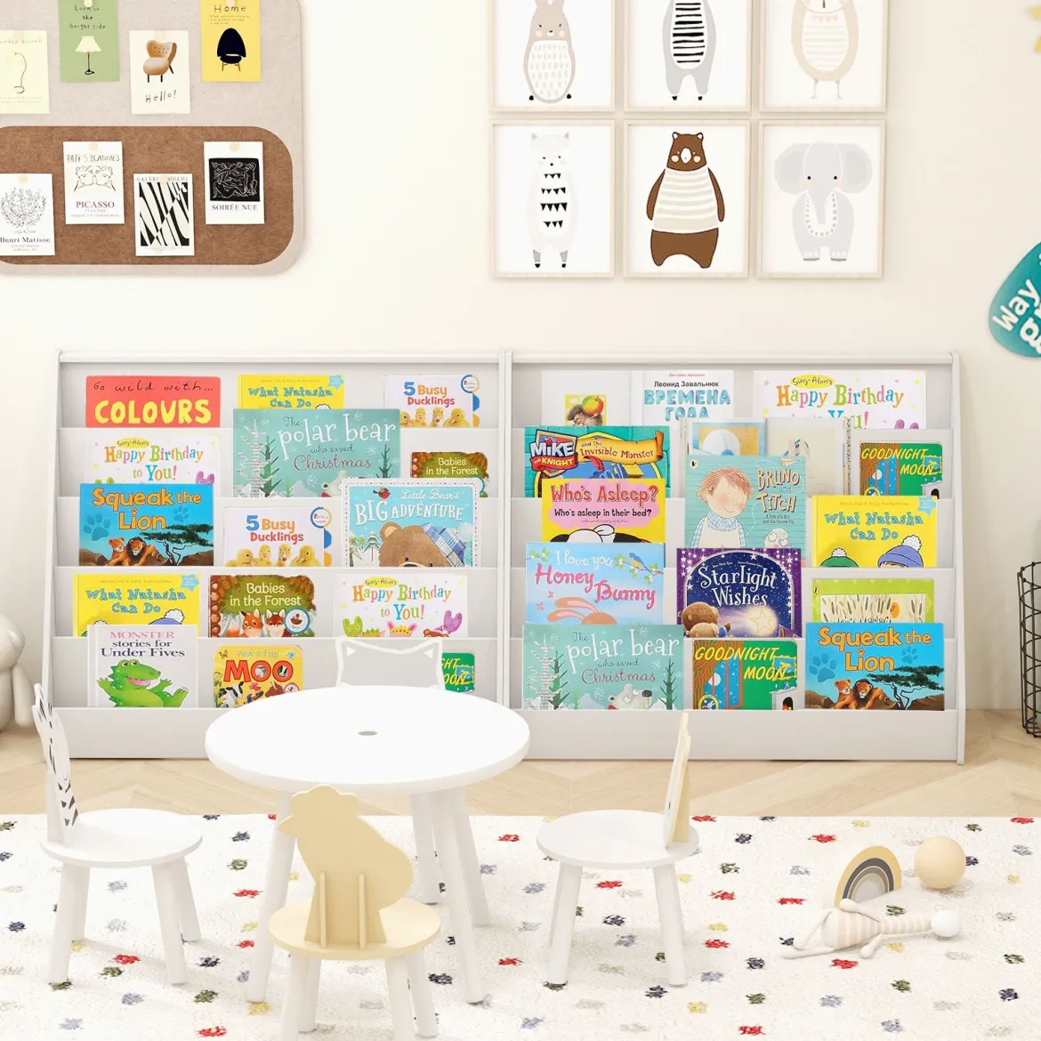 Kinderregal mit 5 Fächern Kinder Bücherregal Zeitungsständer Aufbewahrungsregal Weiß
