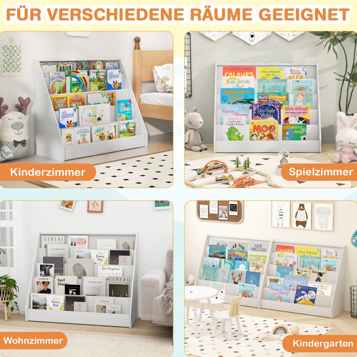 Kinderregal mit 5 Fächern Kinder Bücherregal Zeitungsständer Aufbewahrungsregal Weiß